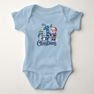 Eerste kerst van de baby jongen Blauw Romper