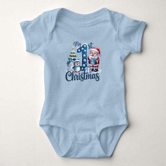Eerste kerst van de baby jongen Blauw Romper (Voorkant)