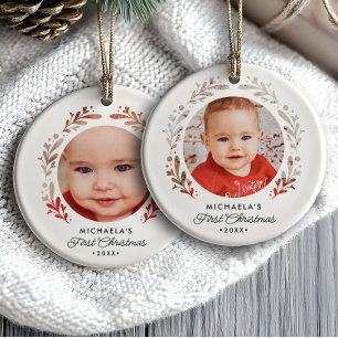 Eerste kerst van de baby lijstje met 2 uitsparinge keramisch ornament