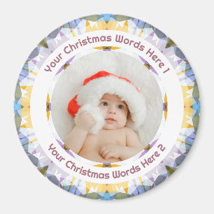 Eerste kerst van de baby paars geel familie foto magneet
