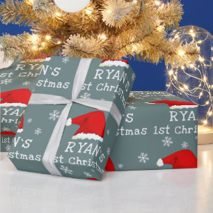 Eerste kerst van de baby Rood kerstmannenhoed Snee Cadeaupapier