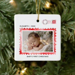 Eerste kerst van de baby Rood postzegel Post Mail Keramisch Ornament