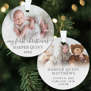 Eerste kerst van de baby stijlvolle chic foto ornament