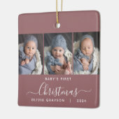 Eerste kerst van de baby Stof roze 3 foto script Keramisch Ornament (Links)