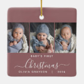 Eerste kerst van de baby Stof roze 3 foto script Keramisch Ornament (Achterkant)