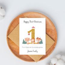 Eerste kerst van de baby trio bosdieren kaart