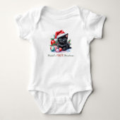 Eerste kerst van de baby Zwarte kat met kerstmanne Romper (Voorkant)