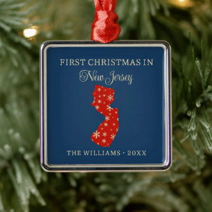 Eerste kerst van de familie in de staat New Jersey Metalen Ornament