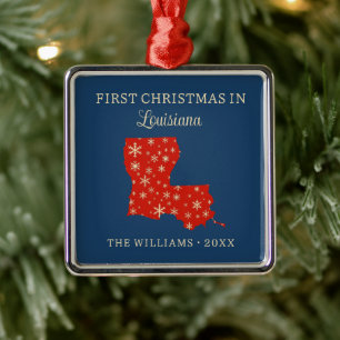 Eerste kerst van de familie in Louisiana, VS-staat Metalen Ornament