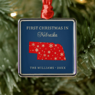 Eerste kerst van de familie in Nebraska, VS-staat Metalen Ornament