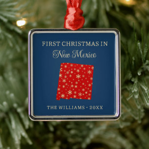 Eerste kerst van de familie in New Mexico State Bl Metalen Ornament