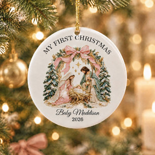 Eerste kerst van een pasgeboren meisje keramisch ornament