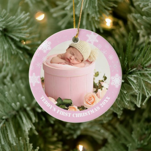 Eerste kerst van een roze baby keramisch ornament (Boom)