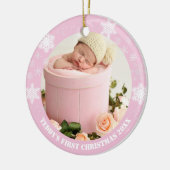 Eerste kerst van een roze baby keramisch ornament (Links)