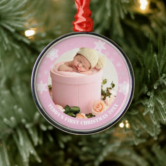 Eerste kerst van een roze baby metalen ornament (Boom)