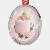 Eerste kerst van een roze baby metalen ornament (Links)