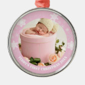 Eerste kerst van een roze baby metalen ornament (Voorkant)