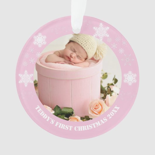 Eerste kerst van een roze baby ornament (voorkant)