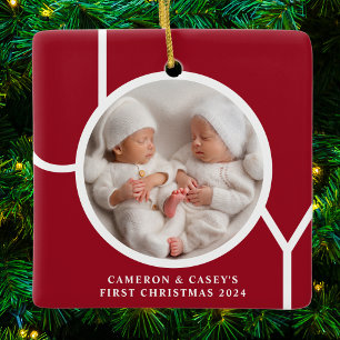 Eerste kerst van een tweeling op maat met foto Roo Keramisch Ornament