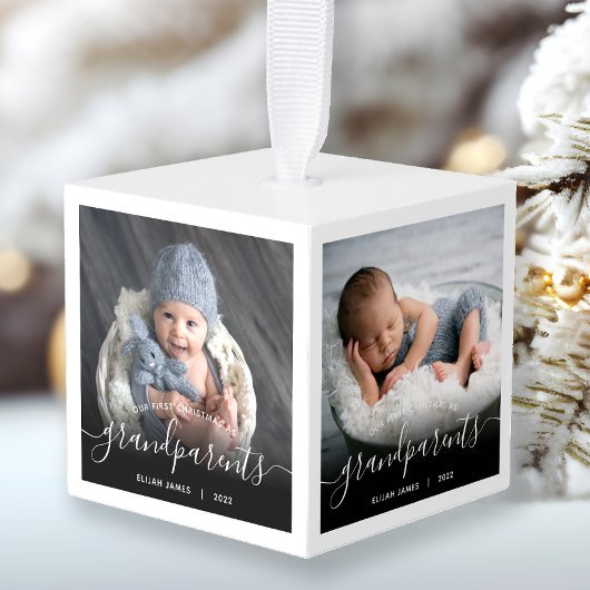 Eerste kerst van grootouders 4 foto's witte script decoratie