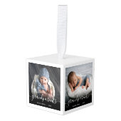 Eerste kerst van grootouders 4 foto's witte script decoratie (Voorkant hoekig)