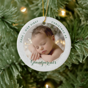 Eerste kerst van grootouders Groen Script Foto Keramisch Ornament