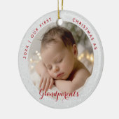 Eerste kerst van grootouders Rood Script Foto Keramisch Ornament (Links)