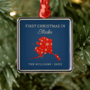 Eerste kerst van het gezin in Alaska, VS staat Metalen Ornament