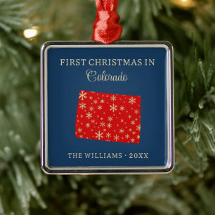 Eerste kerst van het gezin in Colorado, VS staat Metalen Ornament