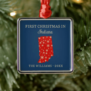 Eerste kerst van het gezin in de staat Indiana, VS Metalen Ornament
