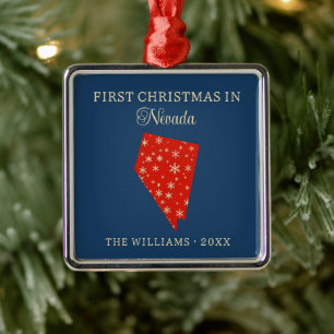 Eerste kerst van het gezin in de staat Nevada, VS Metalen Ornament