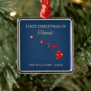 Eerste kerst van het gezin in Hawaï, staat in de V Metalen Ornament