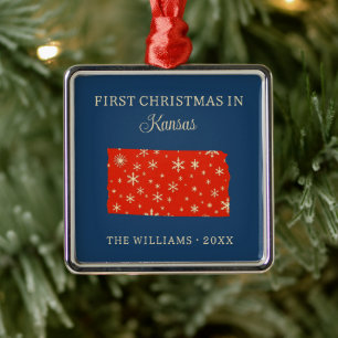 Eerste kerst van het gezin in Kansas, staat in de Metalen Ornament