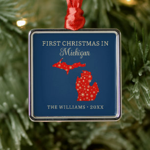 Eerste kerst van het gezin in Michigan, VS staat Metalen Ornament