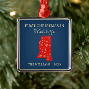 Eerste kerst van het gezin in Mississippi, staat i Metalen Ornament
