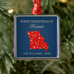 Eerste kerst van het gezin in Missouri, VS staat Metalen Ornament