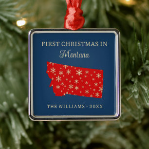 Eerste kerst van het gezin in Montana, staat in de Metalen Ornament