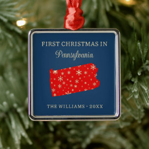 Eerste kerst van het gezin in Pennsylvania, VS sta Metalen Ornament