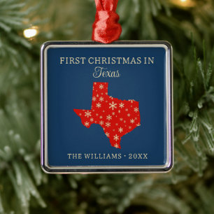 Eerste kerst van het gezin in Texas, VS staat Metalen Ornament