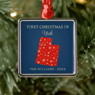 Eerste kerst van het gezin in Utah, VS-staat Metalen Ornament
