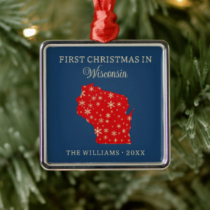 Eerste kerst van het gezin in Wisconsin, VS staat Metalen Ornament