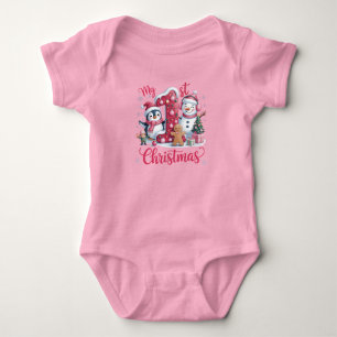 Eerste kerst van het kleine meisje Roze Romper