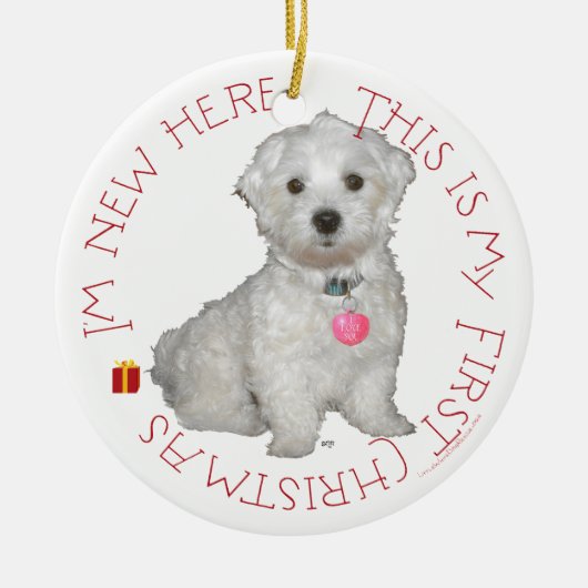 Eerste kerst van Maltese pup Keramisch Ornament (Voorkant)