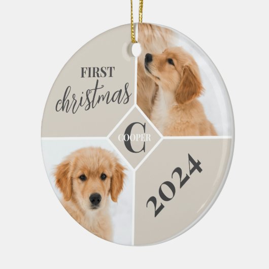 Eerste kerst van puppy 2 foto  keramisch ornament (Links)