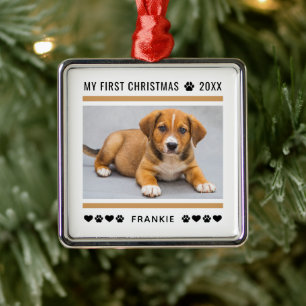Eerste kerst van puppy, bruine foto op maat metalen ornament