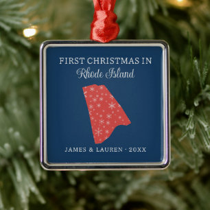 Eerste kerst van stel in Rhode Island USA staat Metalen Ornament