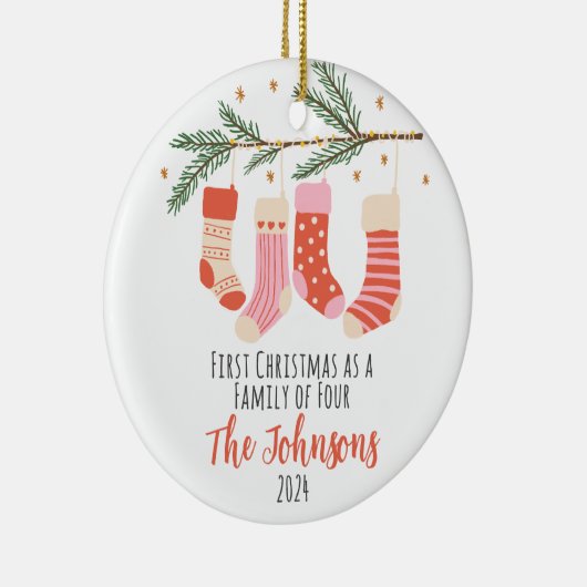 Eerste kerst van vier aangepaste familie keramisch keramisch ornament (Rechts)