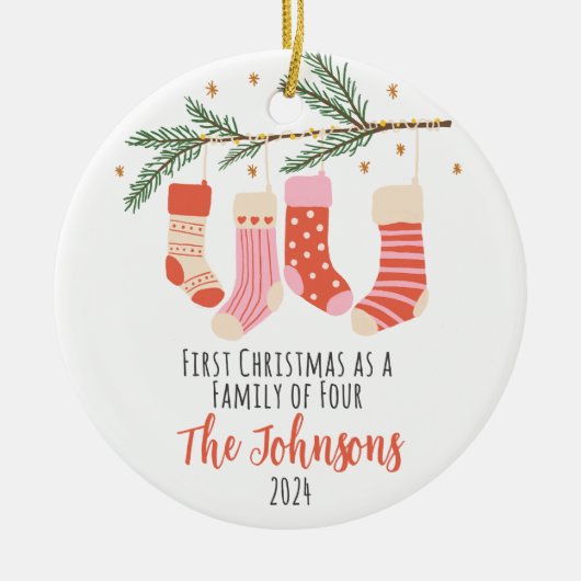 Eerste kerst van vier aangepaste familie keramisch ornament (Voorkant)