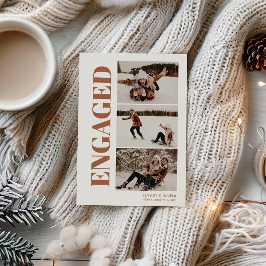 Eerste kerst verloofd 3 foto modern feestdagenkaart