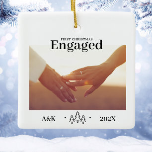 Eerste kerst verloofd aangepaste foto 2026 keramisch ornament